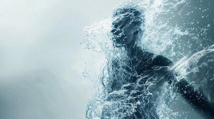 Surreal image of a human with a flowing body made of water and light