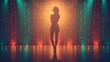 © Thaniya - Silhouetted female performer standing in front, backdrop of twinkling lights, warm and cool tones create a dreamy and enchanting atmosphere, emphasizing the elegance poise performer.