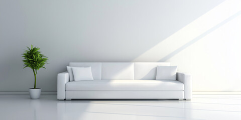 Poster - Sunlight illuminating minimalist living room with white sofa