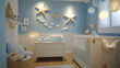 © Andres Mejia - Modern baby boy room with ocean theme decorated with fish and starfish