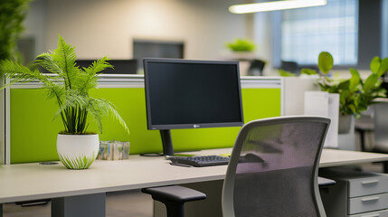 Aufkleber - Modern office workstation featuring computer monitor and ergonomic chair