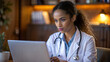 © Iuliia - Young Serious Woman Doctor Using Laptop to Access Electronic Health Records and Analyze Patient Data for Diagnosis and Treatment