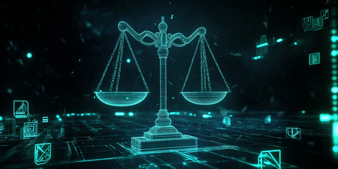 Aufkleber - Digital scale of justice balancing on futuristic circuit board