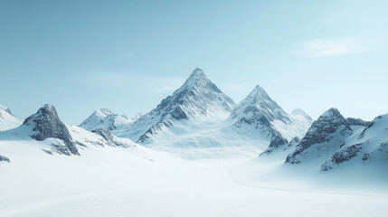 Poster - Snow covered mountain peaks dominating a frozen landscape