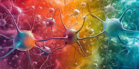 Aufkleber - Microscopic view of neurons connecting and communicating with each other
