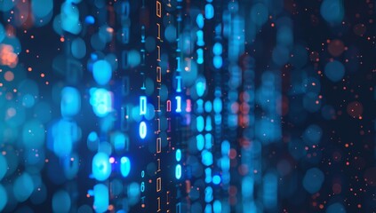 Abstract Binary Code with Blue and Orange Bokeh Lights