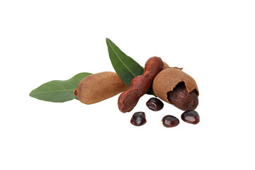 Wall Mural - PNG,Ripe tamarind with leaves, isolated on white background