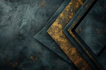 Abstract black and gold textured background with geometric shapes.