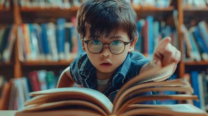 a child is in the library