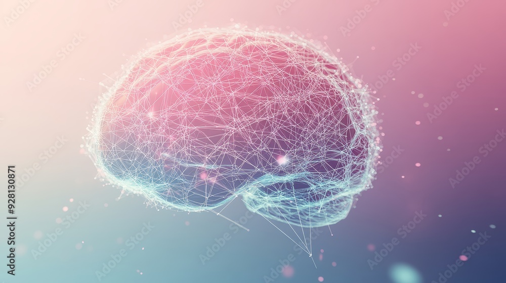 A digital brain illustration with interconnected nodes and lines ...