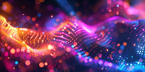 Wall Mural - Cyberpunk Technical background abstraction UI UX modern trendy design. Place for text. Lines and dots. Template poster invitation banner email header. 3D Digital art. Horizontal. Generative Ai content