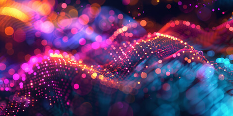 Wall Mural - Cyberpunk Technical background abstraction UI UX modern trendy design. Place for text. Lines and dots. Template poster invitation banner email header. 3D Digital art. Horizontal. Generative Ai content