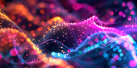 Wall Mural - Cyberpunk Technical background abstraction UI UX modern trendy design. Place for text. Lines and dots. Template poster invitation banner email header. 3D Digital art. Horizontal. Generative Ai content