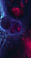 Wall Mural - Loop abstract extraterrestrial tunnel in dark purple and red colors.