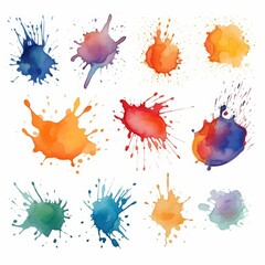 Wall Mural - Watercolor splashes of various colors and shapes.