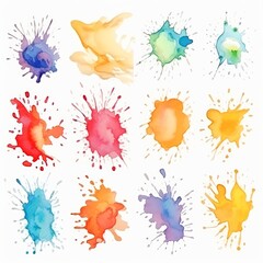 Wall Mural - Watercolor splashes in different colors on white background.