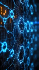 Poster - Abstract blue digital network connection with hexagons.