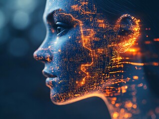 Aufkleber - Abstract Digital Face with Circuitry.