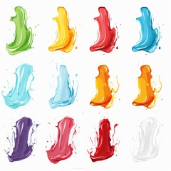 Wall Mural - Collection of 12 colorful paint, liquid or ink splashes isolated on a white background.