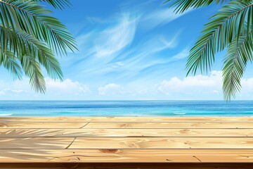 Wall Mural - Wooden Deck Overlooking a Tropical Ocean Scene