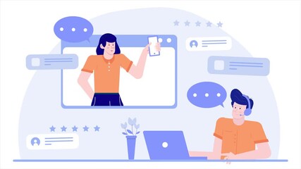online communication between colleagues in a virtual meeting environment illustration business anima