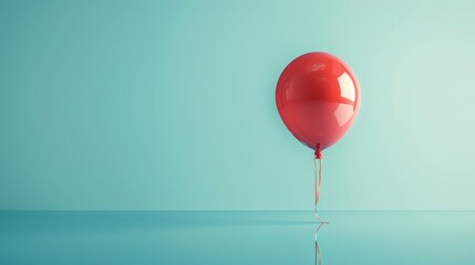 A red balloon floating against a light blue background, its reflective surface adding depth and interest to the simple composition.