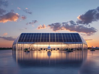 Wall Mural - A solar-powered aerospace plant represents the future of sustainability in the industry, utilizing renewable energy to drive manufacturing and operations. 