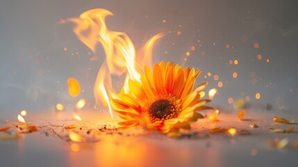 Canvas Print - portrait illustration flower on fire