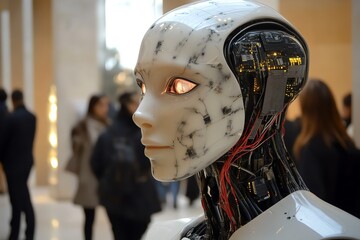 Aufkleber - Close-up of a humanoid robot's face.