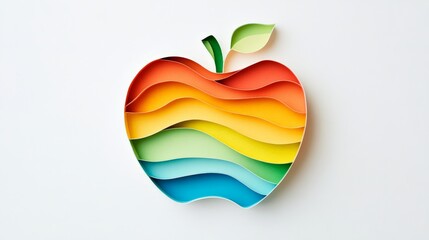 Wall Mural - Colorful layered paper art in the shape of an apple, showcasing vibrant rainbow hues. Creative and abstract design on a white background.