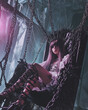 © Willem505 - a cute goth girl with a crown of chains and barbed wire. Sitting on the death throne