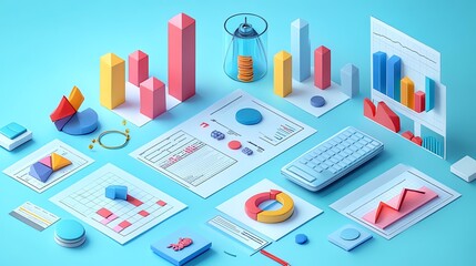 Poster - Colorful 3D charts and graphs for business presentations.