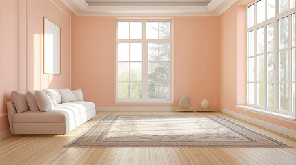 Wall Mural - empty living room with soft pastel peach walls