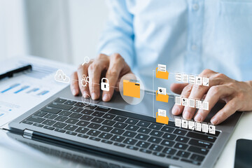 businessman working on directory or index of business and financial paperless report file, contract,