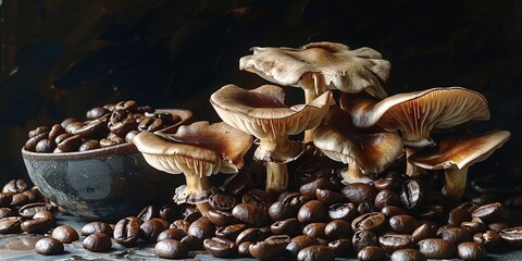 Poster - mushrooms on black background