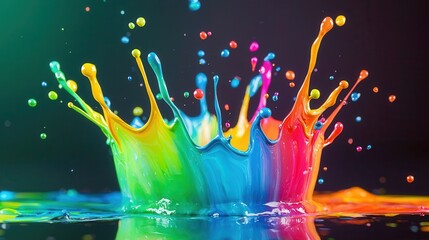 Canvas Print - Colorful Paint Splash on Black Background.