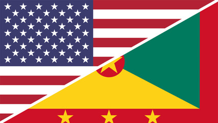 Wall Mural - Greenada and United States flags combined in a split design vector, symbolizing international relations, global unity, and cultural exchange