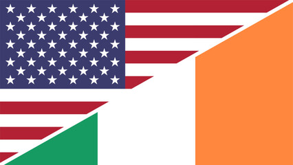 Wall Mural - Ireland and United States flags combined in a split design vector, symbolizing international relations, global unity, and cultural exchange