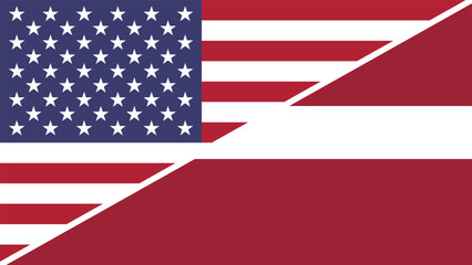 Wall Mural - Latvia and United States flags combined in a split design vector, symbolizing international relations, global unity, and cultural exchange