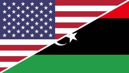 Wall Mural - Libya and United States flags combined in a split design vector, symbolizing international relations, global unity, and cultural exchange