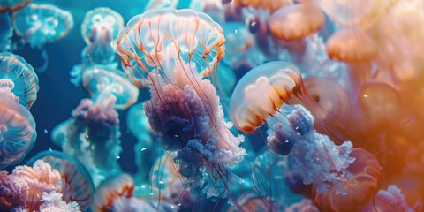 Poster - Aquarium filled with blue jellyfish