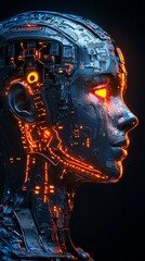 Poster - Futuristic AI robot with glowing red eyes.