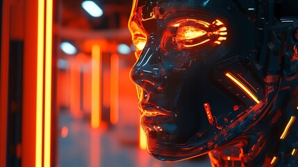 Aufkleber - Futuristic AI with glowing eye and neon lights.