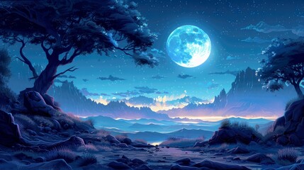 art illustration of savanna on night