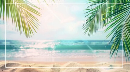 Sticker - Palm Tree Leaves Framing a Sunny Beach Scene