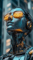 Aufkleber - Futuristic Cyborg with Glowing Eyes.