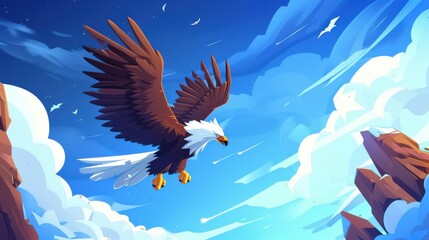 Poster - A stunning handdrawn eagle soars through a dreamlike, textured background, blending modern and cartoon styles.