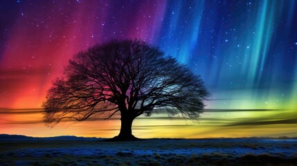 Canvas Print - tree aurora blue