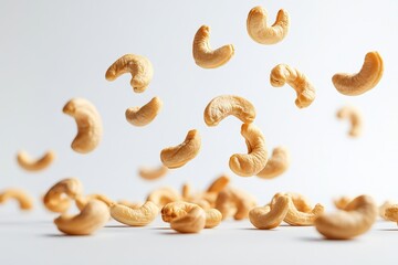 Falling cashew nuts isolated on white or white background,, Generative AI