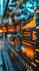 Fototapete - Futuristic Interface with Orange Glowing Digital Data.